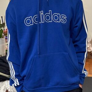 Adidas Men’s Active Fleece Pullover Hoodie (Royal Blue/ White, Large EUC